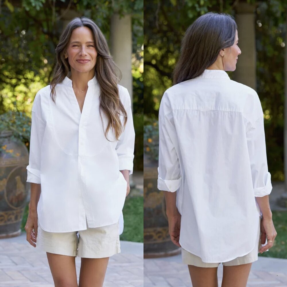 Frank & Eileen Victoria Superluxe Italian Oversized Cotton Tuxedo Shirt White, L